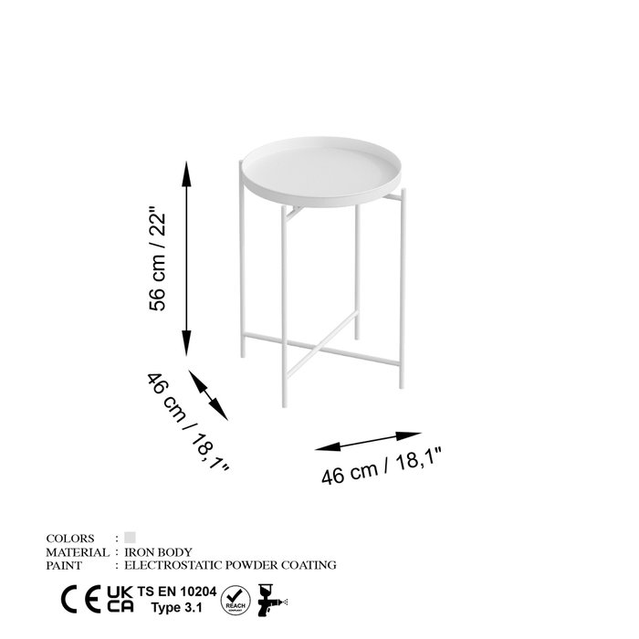 Hanah Home Shb-007-B Mesa de Centro de Metal Blanca